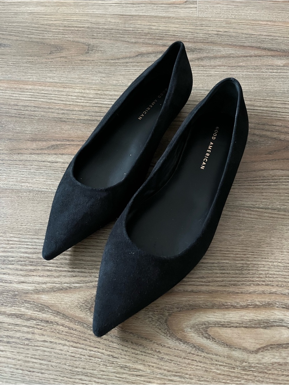 Good American Black Suede Pointed Toe Flats 7